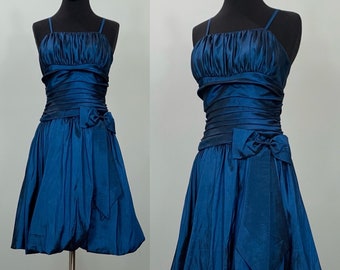 Navy Blue Bubble Formal with Bow Accent by Cinderella Design - Size 2/4 - 90s Blue Black Bubble Cocktail Dress