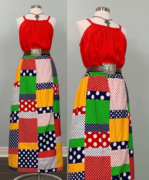 Red Multicolor Polka Dot Patchwork Skirt - Size 4/
