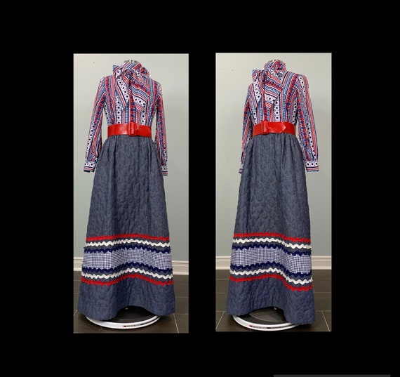 Blue White and Red Quilted Maxi Dress by Howard W… - image 10