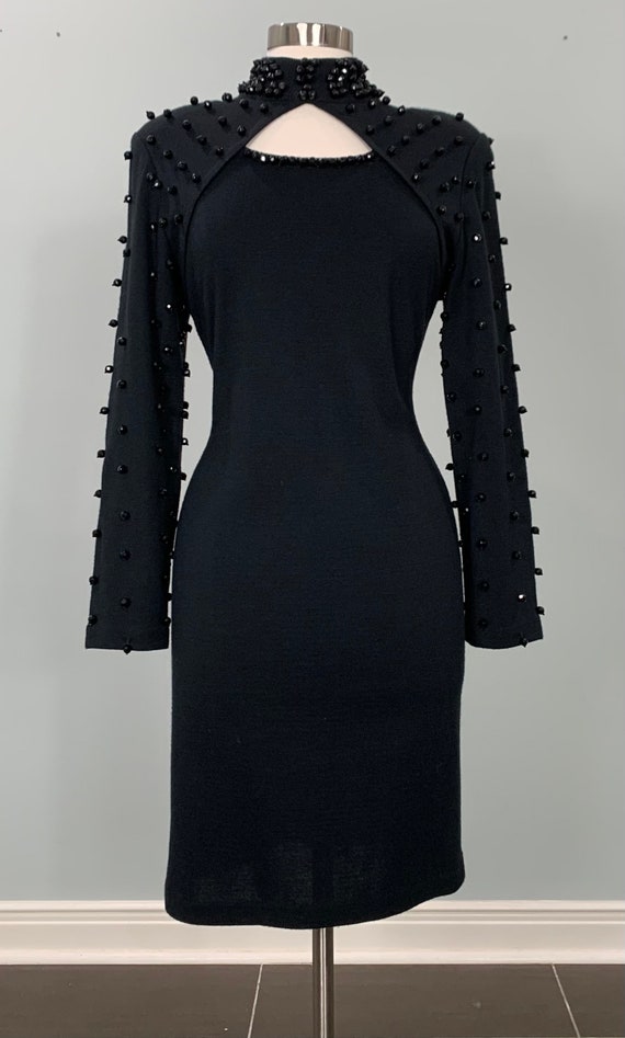 Black Beaded Fitted Knit Cocktail Dress by Outlan… - image 1