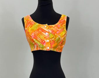 1960s Bright Cotton Crop Top by Moss - Size 2/4