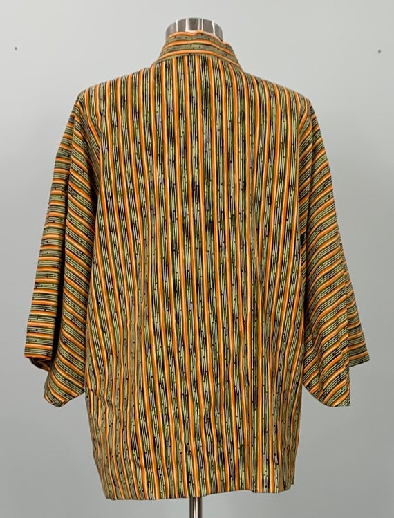 Olive Green and Orange Striped Kimono Jacket - OS… - image 6