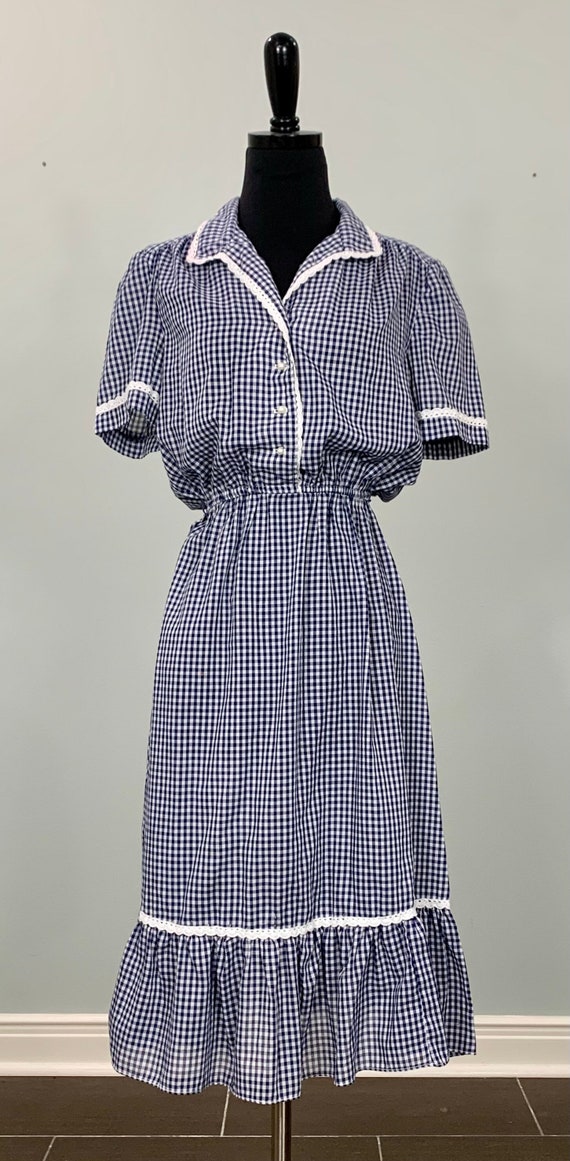 Blue and White Gingham Fit and Flare Dress - Size… - image 2