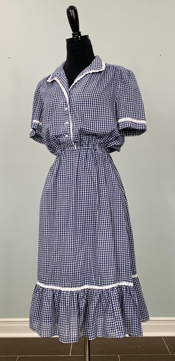 Blue and White Gingham Fit and Flare Dress - Size… - image 1