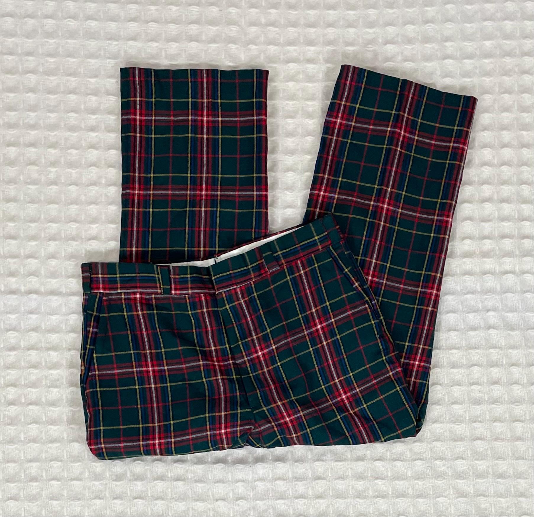 1980s Dark Green and Red Plaid Men