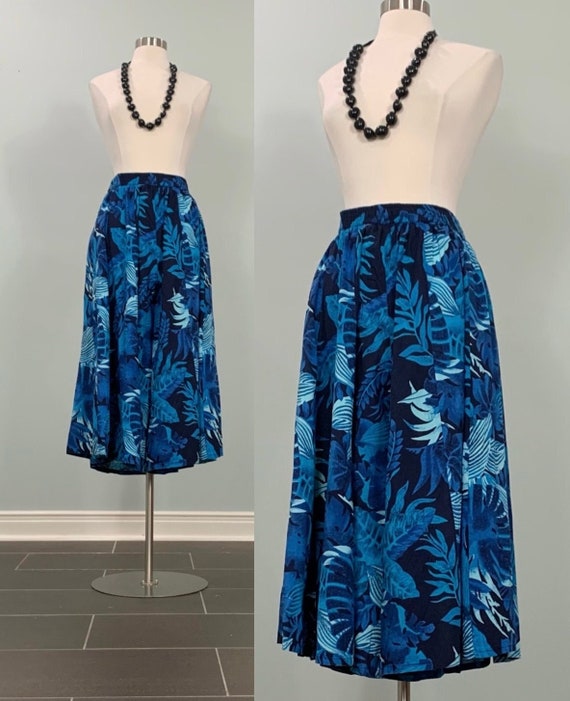 Navy and Light Blue Tropical Cropped Palazzo Pants