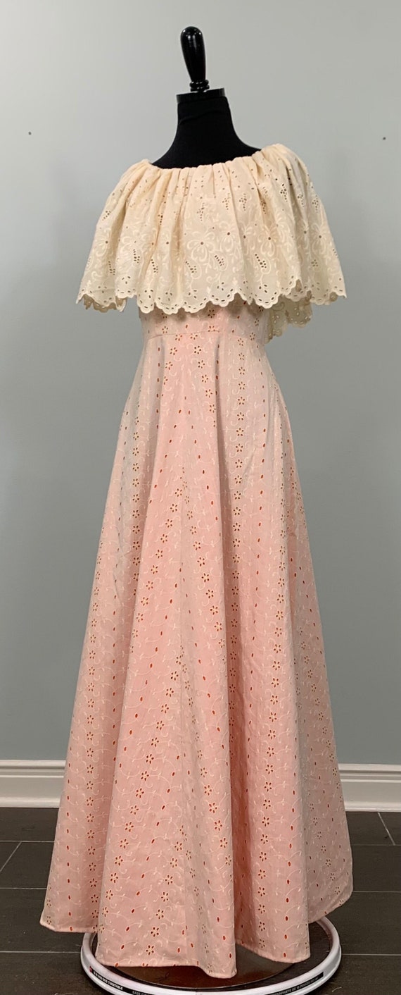 Beige and Orange Embroidered Eyelet A-Line Maxi -… - image 1