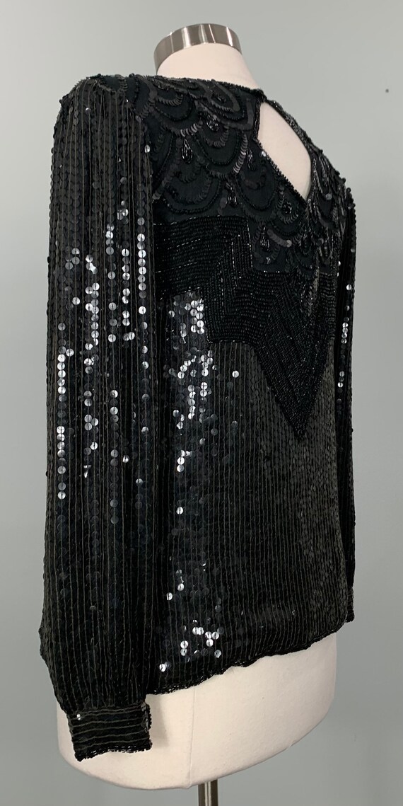 1980s Raiment Fashions Black Beaded and Sequin Lo… - image 6