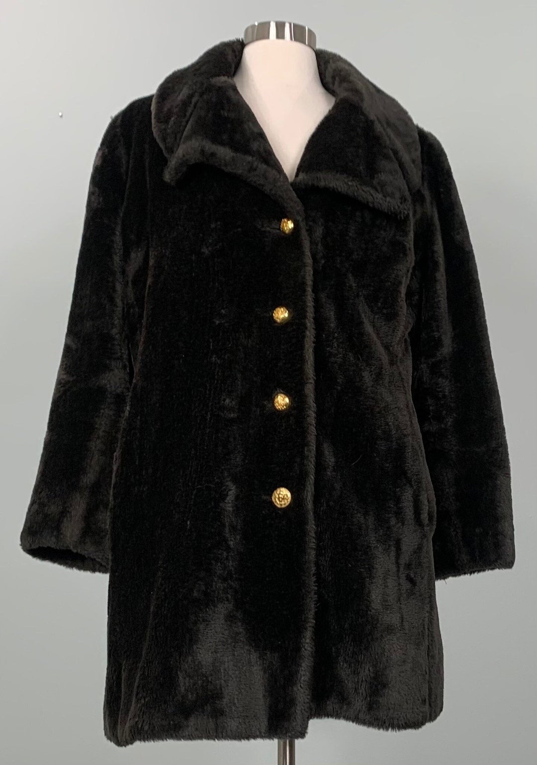 ジャケット・アウター vintage fake fur long coat Faux Fur Coat by Malden - Size 14/16 - Vintage Mod Dark
