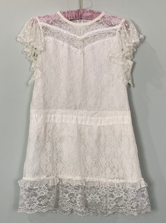 1980s Off-White and White Lace Girls Drop Waist D… - image 3