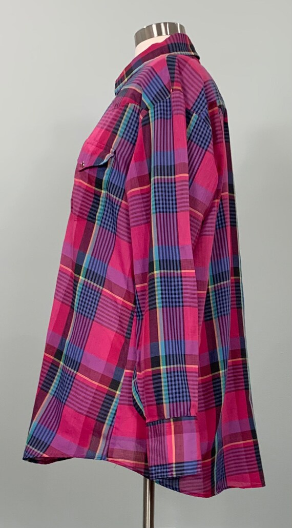 Vintage Karman Pink Plaid Western Shirt -  Pink P… - image 5
