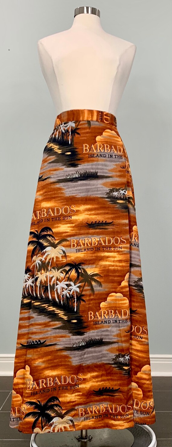 1960s Bajan of Barbados Brown and Black Wrap Skirt - … - Gem
