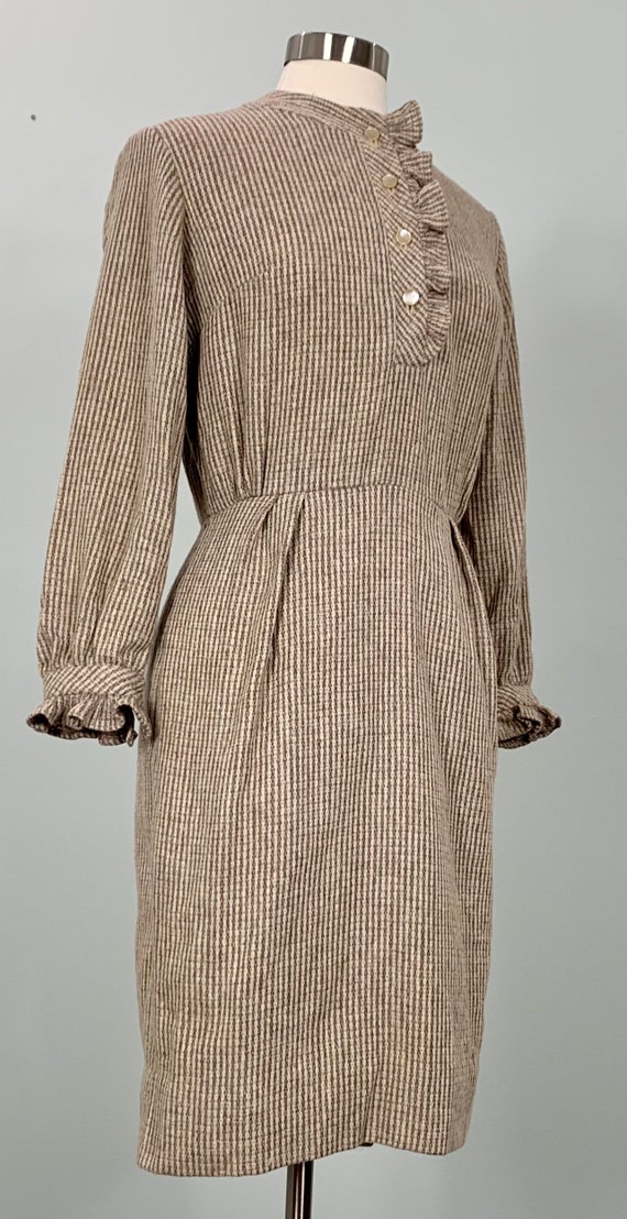 Brown and Beige Stripe Wool Wiggle Dress - Size 4… - image 2