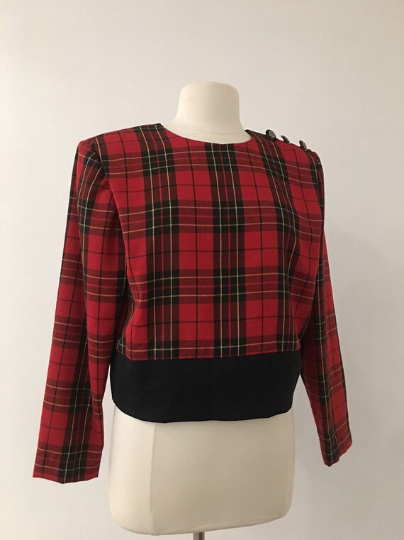 1990s Boxy Cropped Jacket Red Black Yellow Plaid Fall Etsy