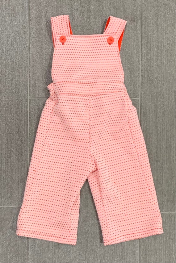 1970s White and Orange Polka Dot Overalls - Size … - image 4