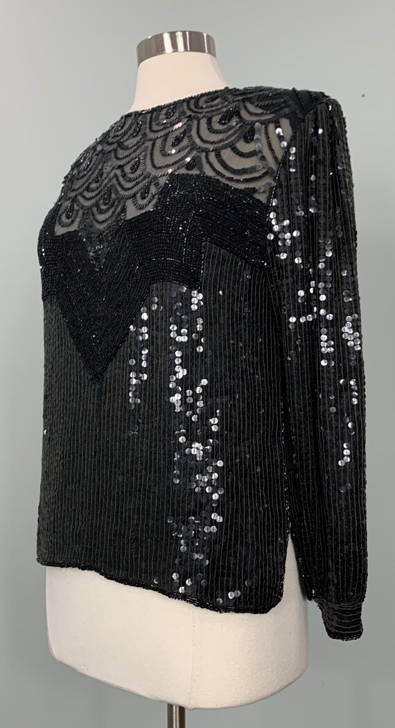 1980s Raiment Fashions Black Beaded and Sequin Lo… - image 3