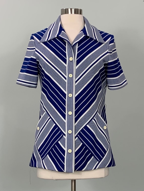 Navy Blue and White Chevron Stripe  Shirt by Tucke