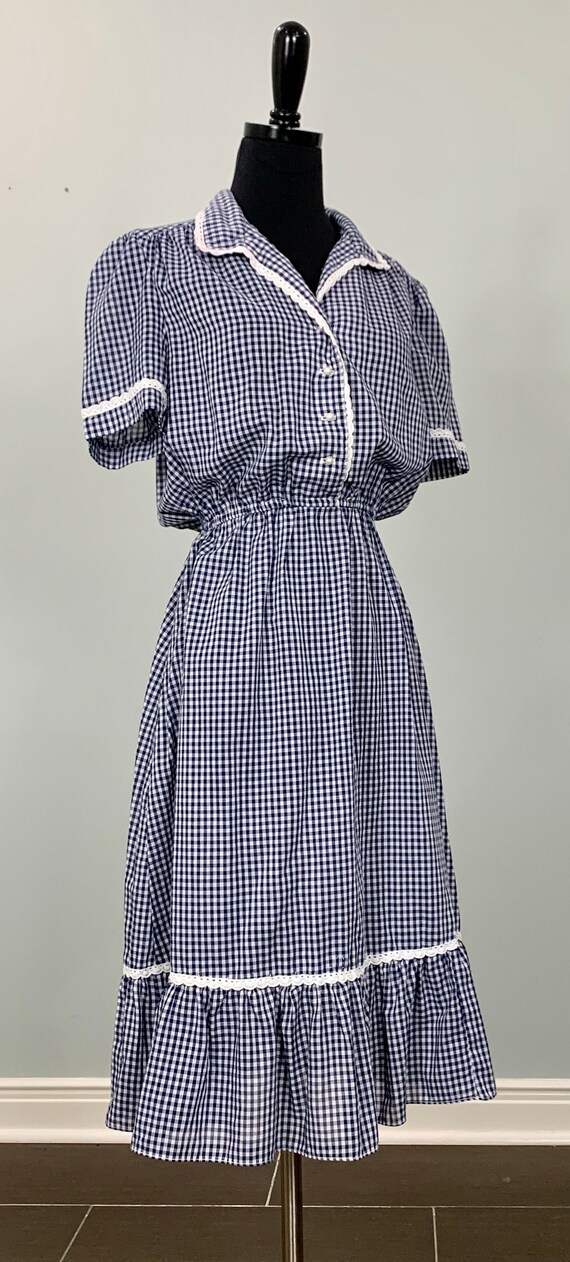 Blue and White Gingham Fit and Flare Dress - Size… - image 3