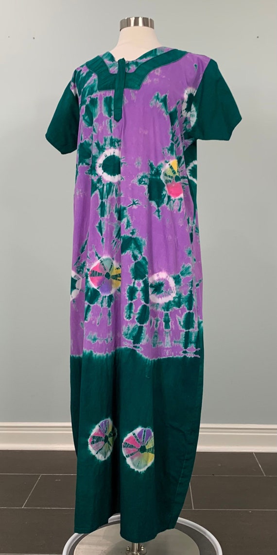 1980s Colorful Green Tie Dye Kaftan - Medium - 80s