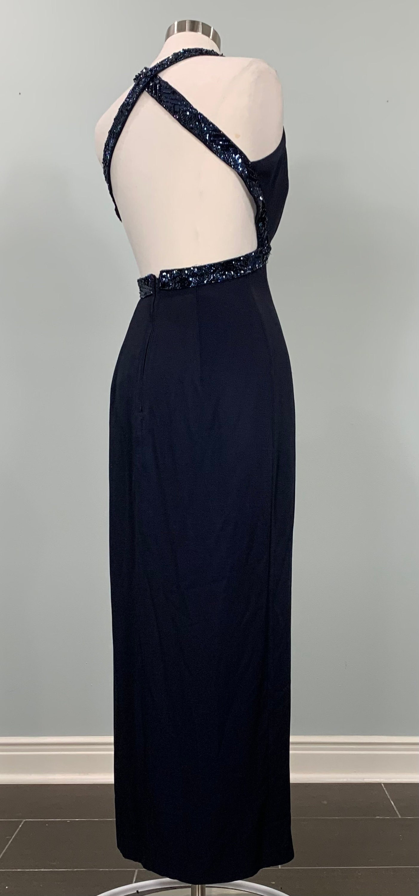 green emerald velvet dress Wedtrend Women Navy Prom Dress with Slit Mermaid Pleated Corset Spaghetti Straps Long Backless Sequin Evening Dress, Navy / US16W main image 1