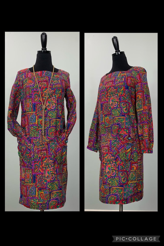 Multicolor Paisley and Floral Mod Shirtdress - Si… - image 10