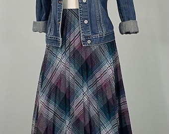 1980s Purple Plaid Accordion Pleated Circle Skirt - Size 8/10