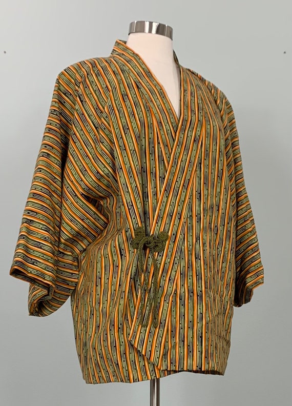 Olive Green and Orange Striped Kimono Jacket - OS… - image 2