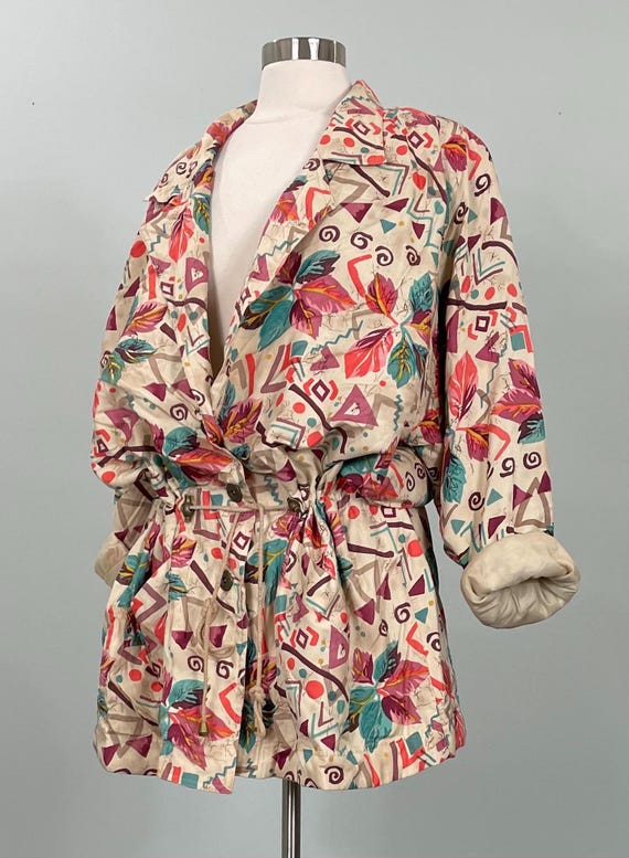 Silk Fall Foliage Abstract Drawstring Windbreaker… - image 2