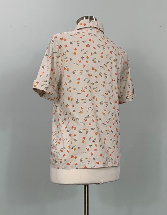 1960s Beige and Orange Floral Button Down Shirt b… - image 7