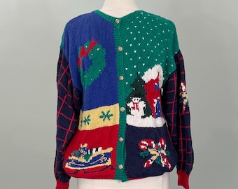 1980s Deans of Scotland Colorful Christmas Cardigan - M/L