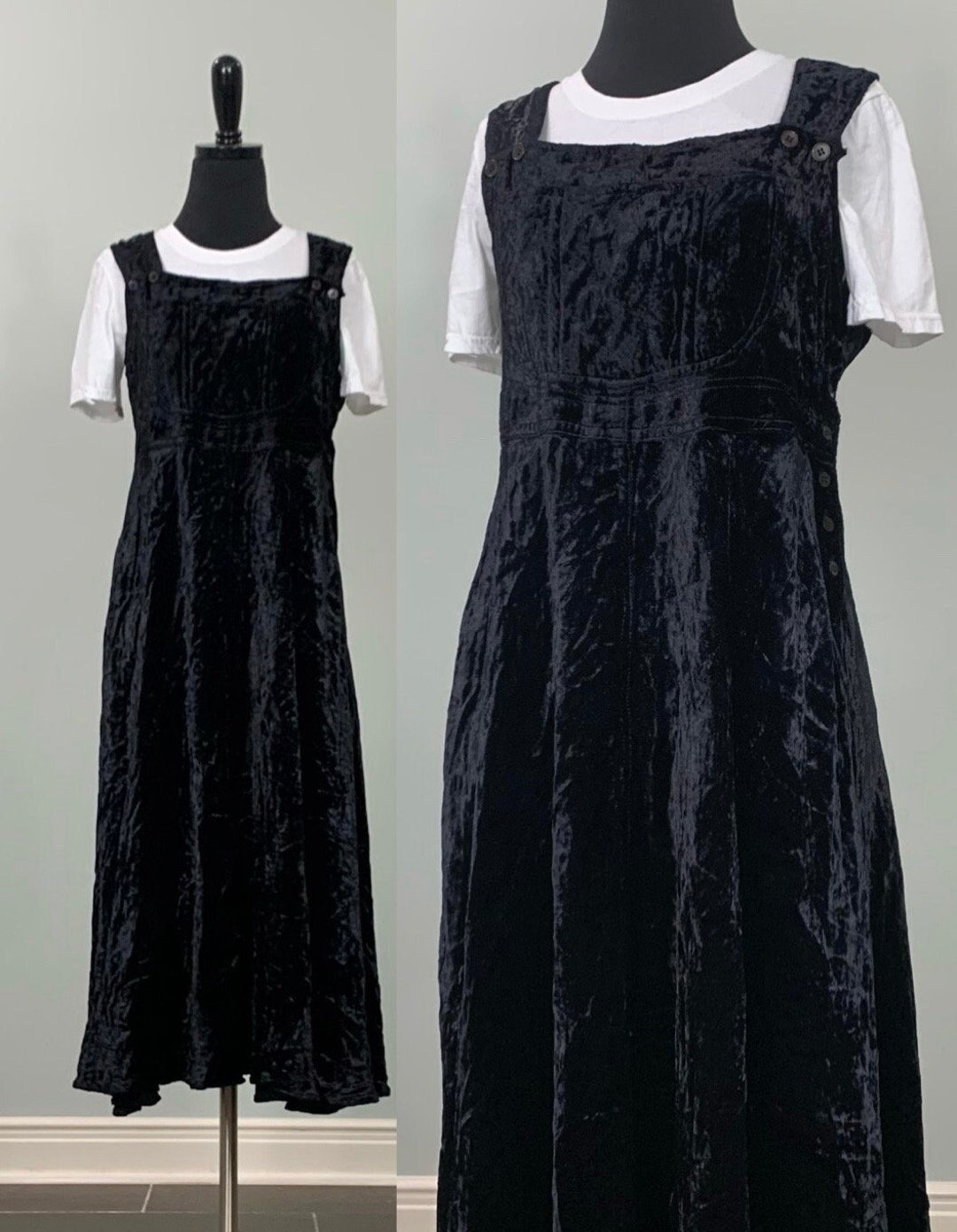 1990s Nostalgia Black Velvet Jumper Dress Size 4/6 90s Etsy