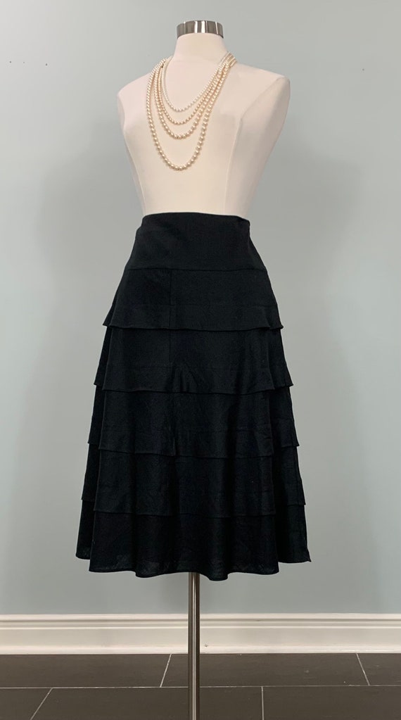 Black Tiered Linen Skirt by Talbots Petite Size 6 8 Classic Black Tiered Linen A line Midi Skirt