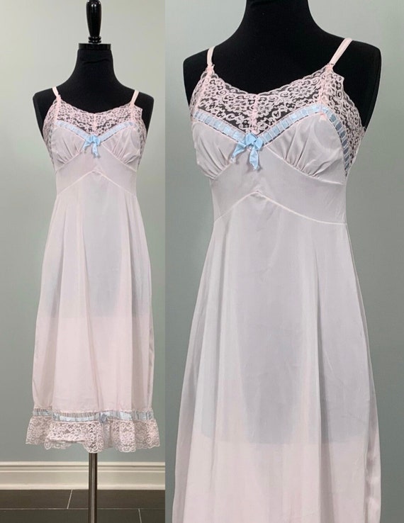 Pink Lace Dress Slip with Blue Ribbon by Superior 