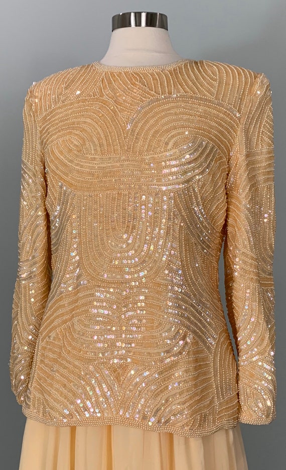 1980s Peach Laurence Kazar Sequin Blouse with Ski… - image 8