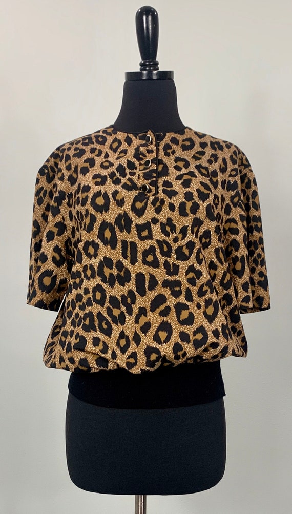 animal print short sleeve blouse