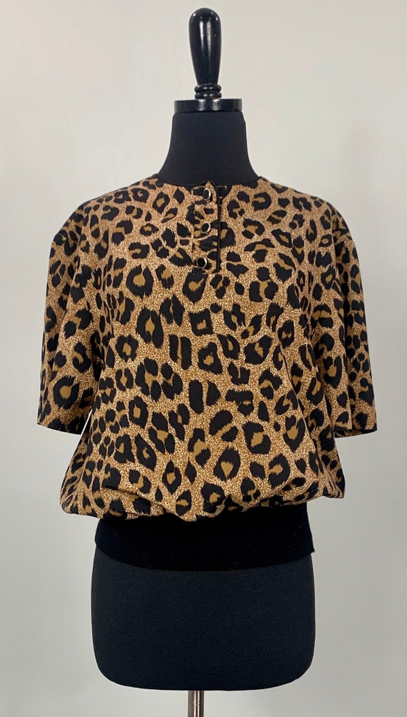 Vintage Notations Leopard Print Short Sleeve Blous