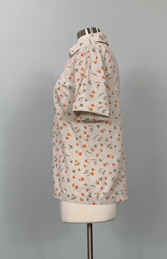 1960s Beige and Orange Floral Button Down Shirt b… - image 8