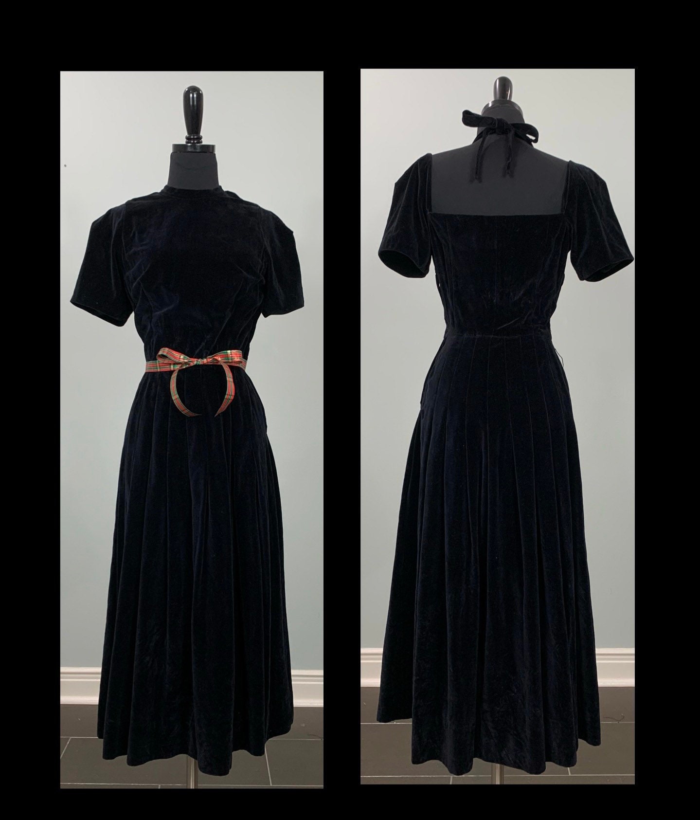 Vintage 1940s 1950s Black Velvet Sleeveless Long Evening Dress Gown With  Ruched Gathered Bodice Bust 35, Waist 27 - Etsy