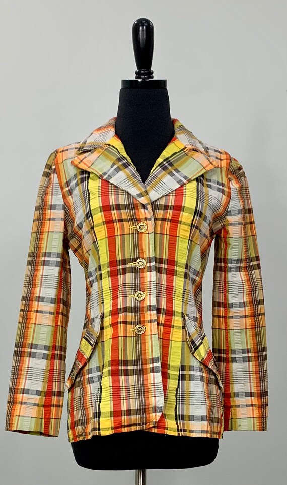 Yellow Plaid Seersucker Blazer by Junior House - S