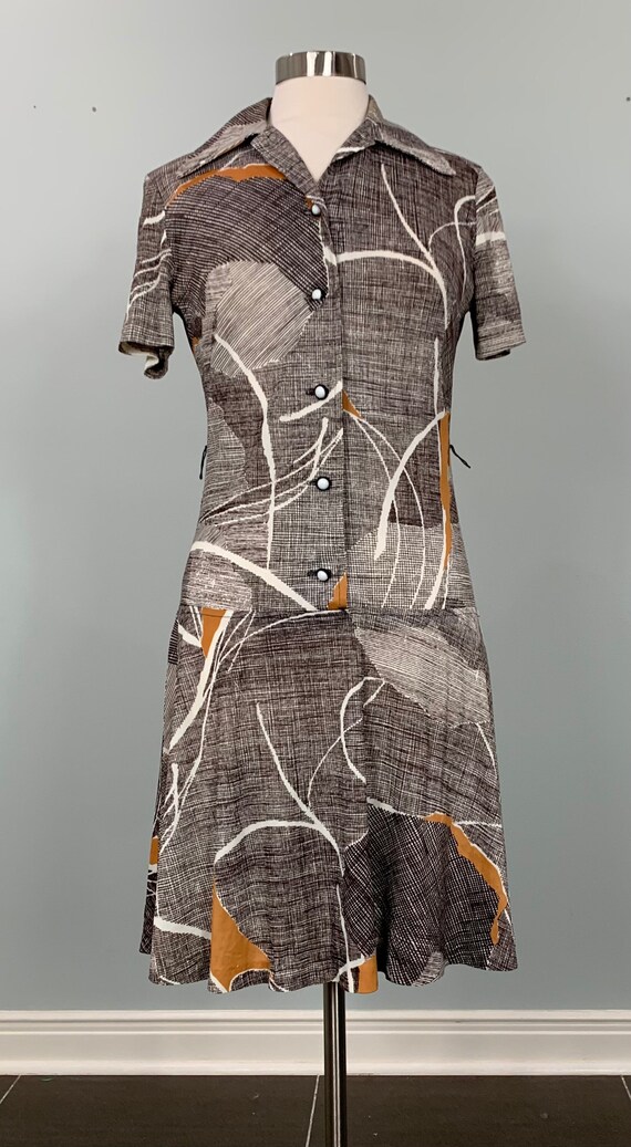 Brown and White Abstract Drop Waist Dress by Lady… - image 1