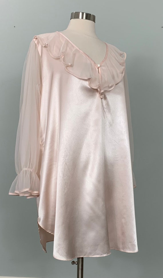 Pink Long Sleeve Chiffon Night Shirt by Scaasi - … - image 3