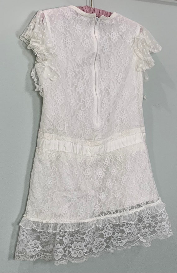 1980s Off-White and White Lace Girls Drop Waist D… - image 7
