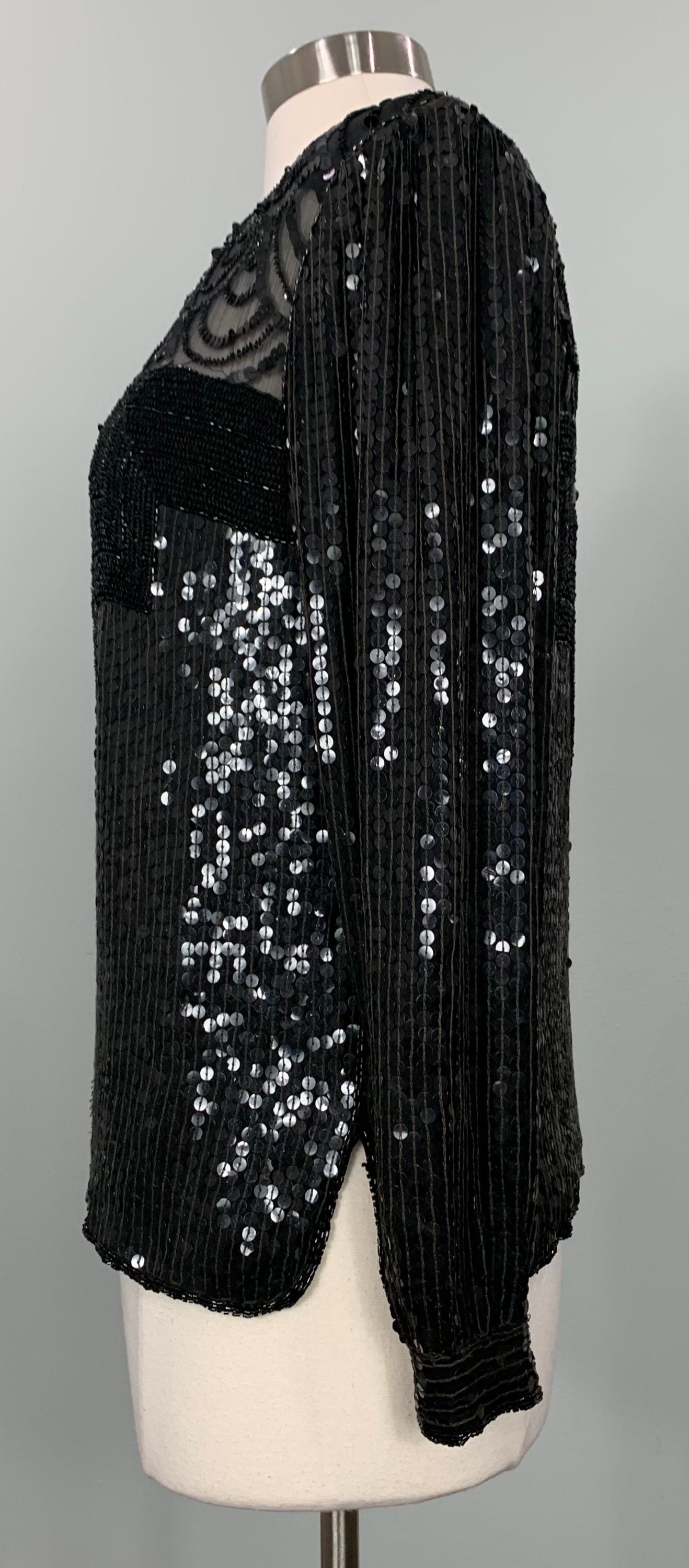 Raiment Fashions Black Beaded and Sequin Blouse - Size 6/8 - 80s Black ...