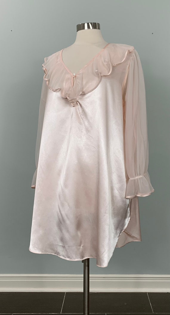 Pink Long Sleeve Chiffon Night Shirt by Scaasi - … - image 2