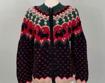 Eagle's Eye Scottie Dog Fair Isle Hand Knitted Cardigan - M/L