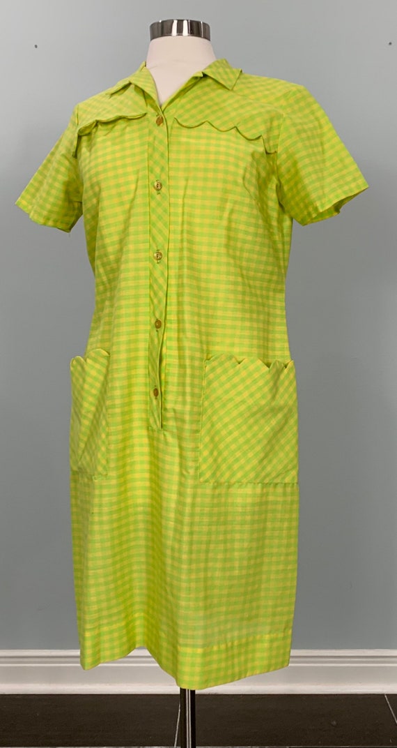 Yellow and Green Gingham Casual Mini Dress - Size 