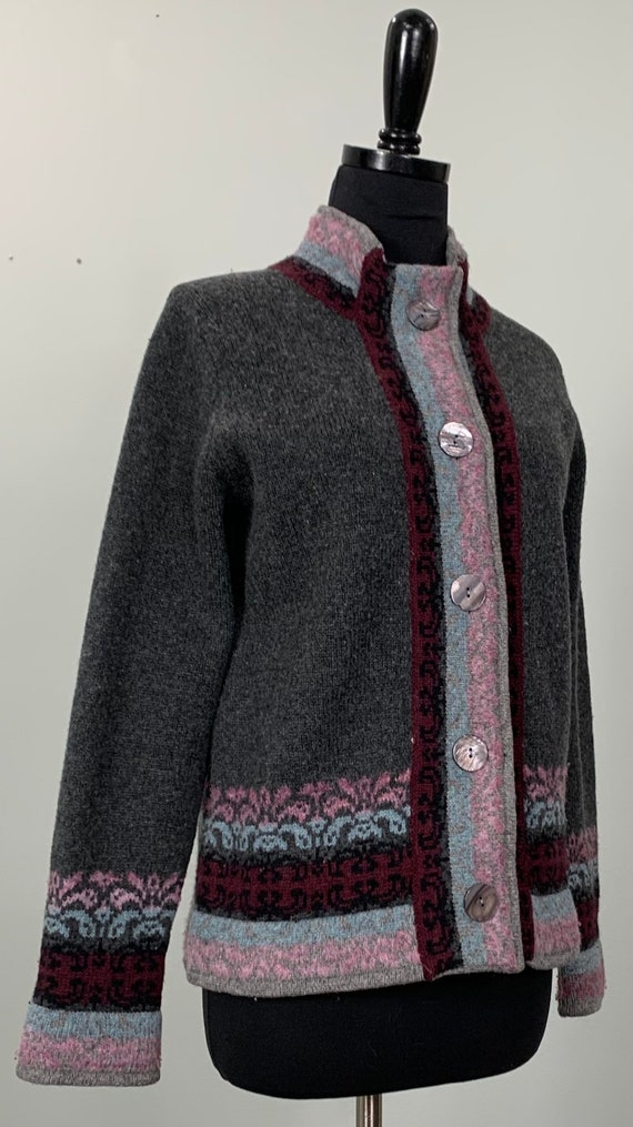 Gray and Lavender Collared Cardigan by Carole Litt
