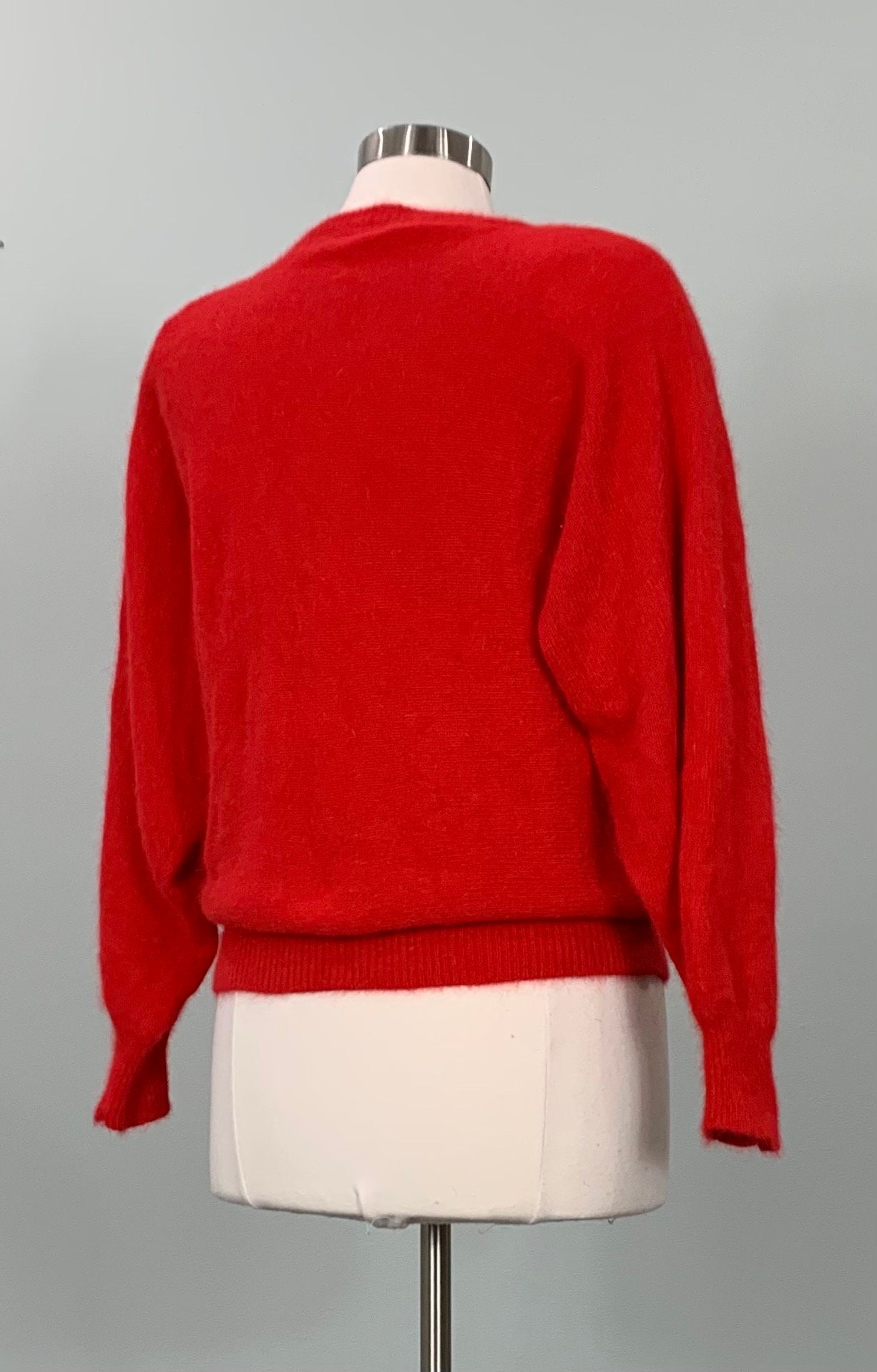 Red Rhinestone Embellished Angora Sweater by Oleg Cassini - Size