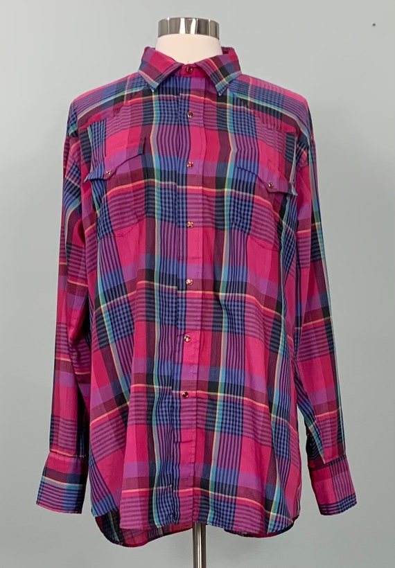 Vintage Karman Pink Plaid Western Shirt -  Pink P… - image 1