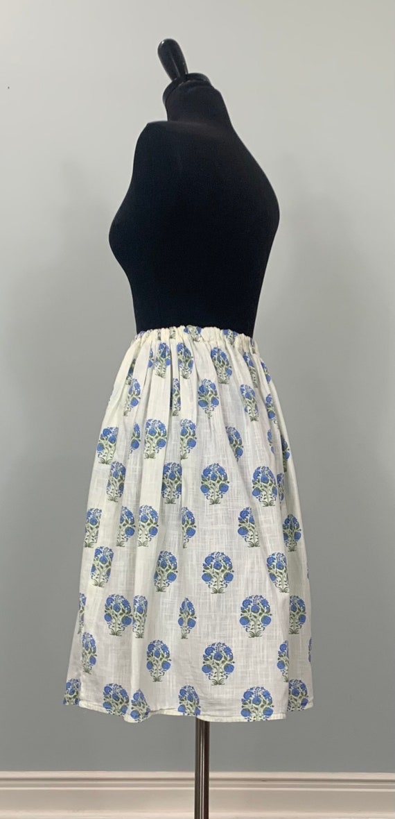 Beige and Blue Floral Gathered Midi Skirt - Up to… - image 5